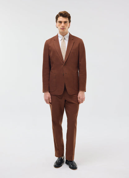 Men's Tailored Linen Trousers - Straight Leg - Brown