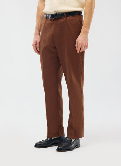 Men's Tailored Linen Trousers - Straight Leg - Brown
