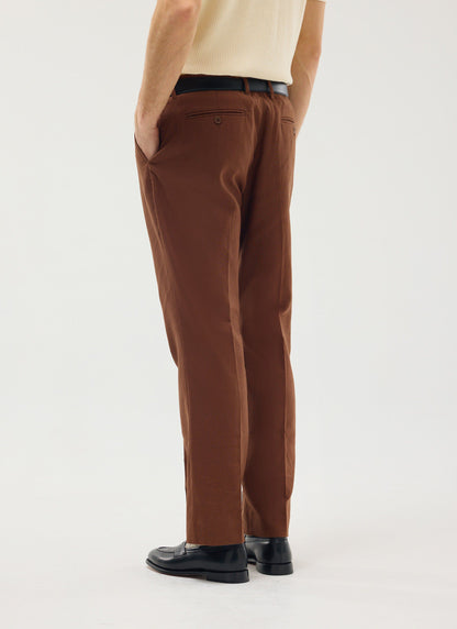 Men's Tailored Linen Trousers - Straight Leg - Brown