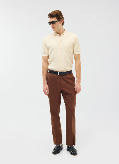 Men's Tailored Linen Trousers - Straight Leg - Brown