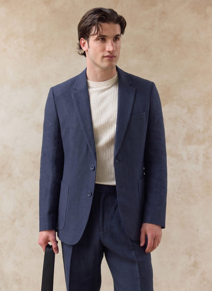 Men's Linen Blazer - Suit Jacket - Navy Blue