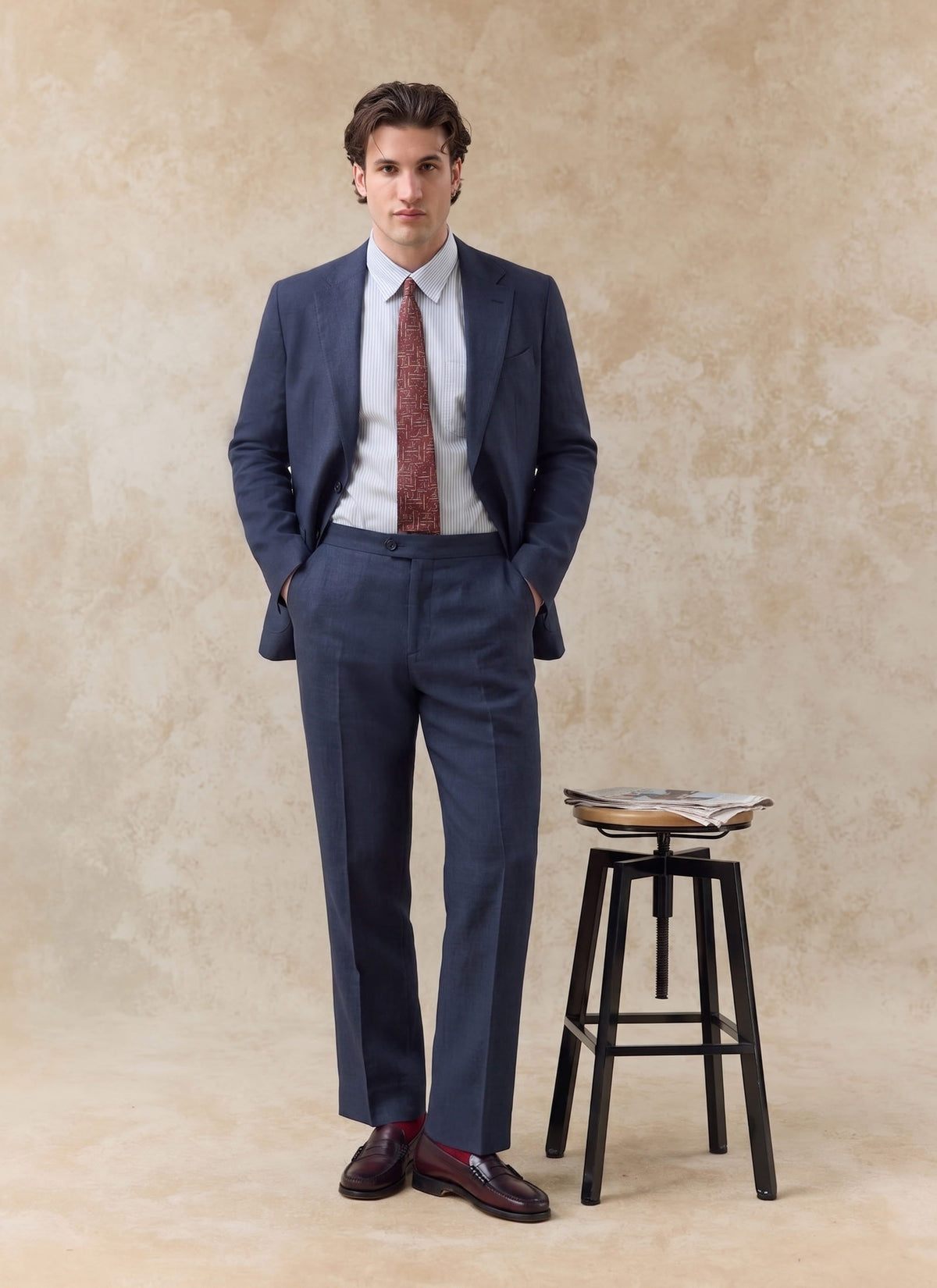Men's Linen Blazer - Suit Jacket - Navy Blue