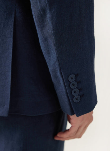 Men's Linen Blazer - Suit Jacket - Navy Blue
