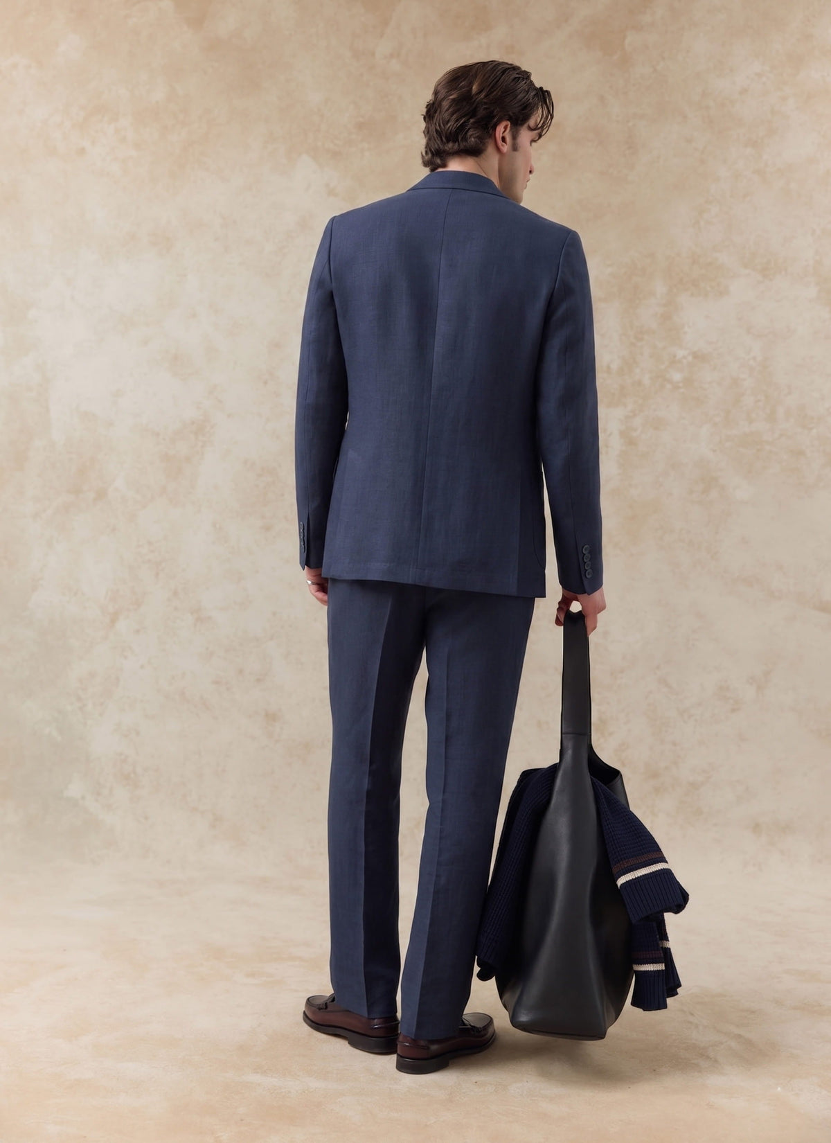 Men's Tailored Linen Trousers - Straight Leg - Navy Blue