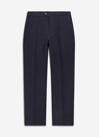 Men's Tailored Linen Trousers - Straight Leg - Navy Blue
