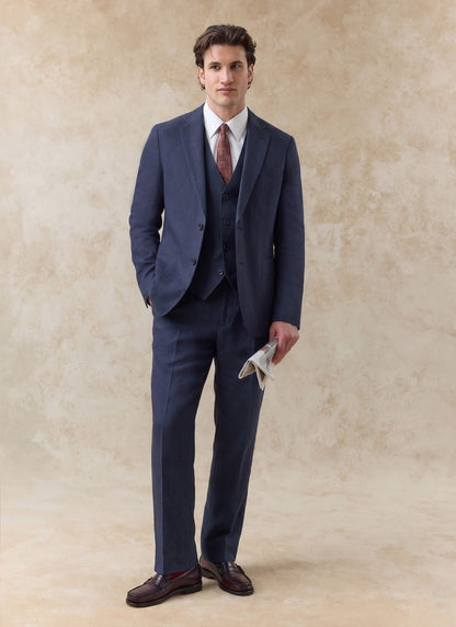 Men's Waistcoat - Linen - Navy Blue