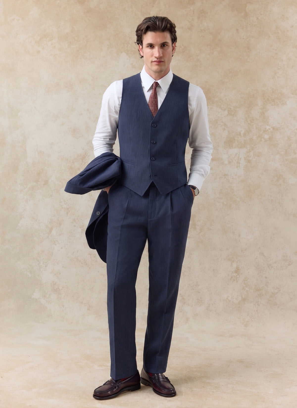 Men's Waistcoat - Linen - Navy Blue