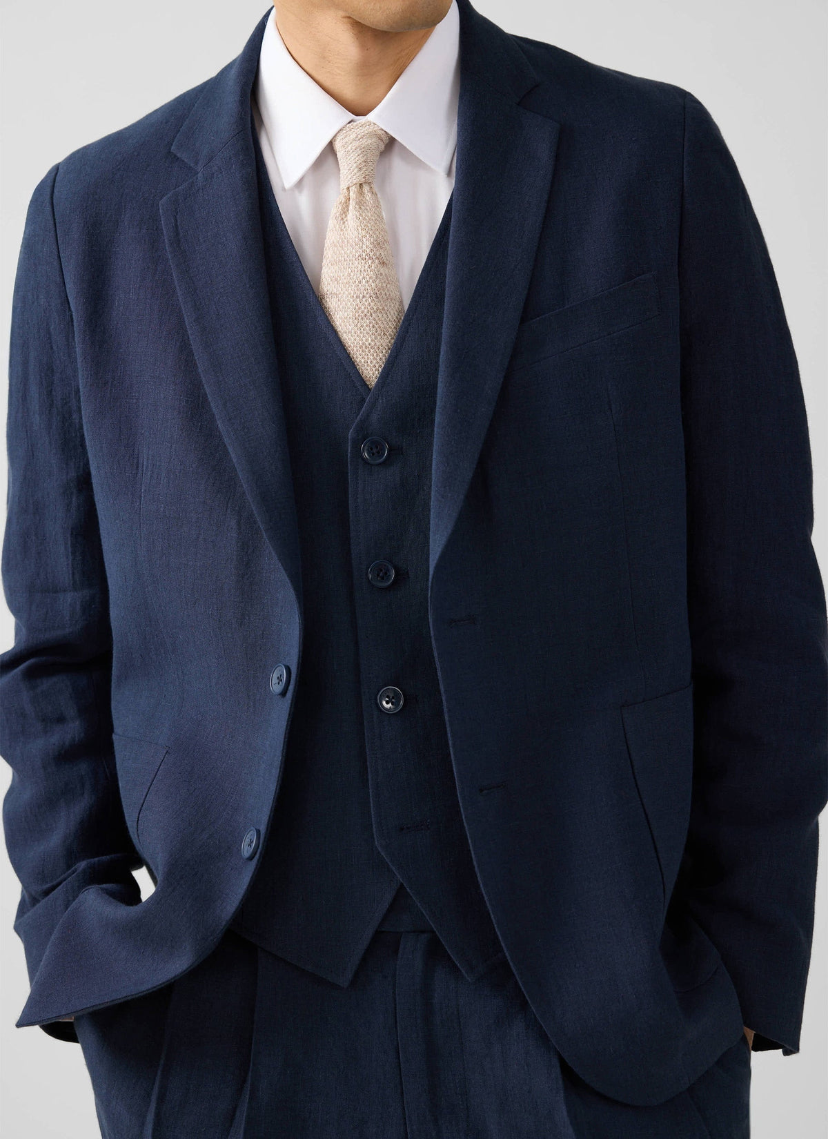 Men's Waistcoat - Linen - Navy Blue