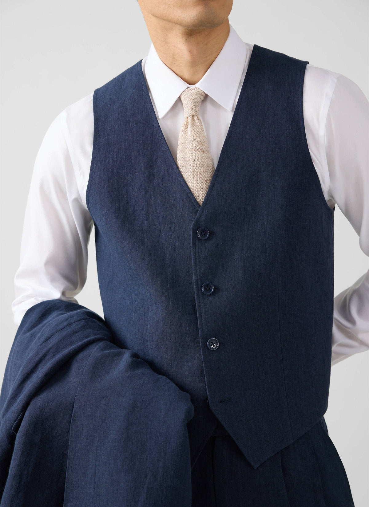 Men's Waistcoat - Linen - Navy Blue