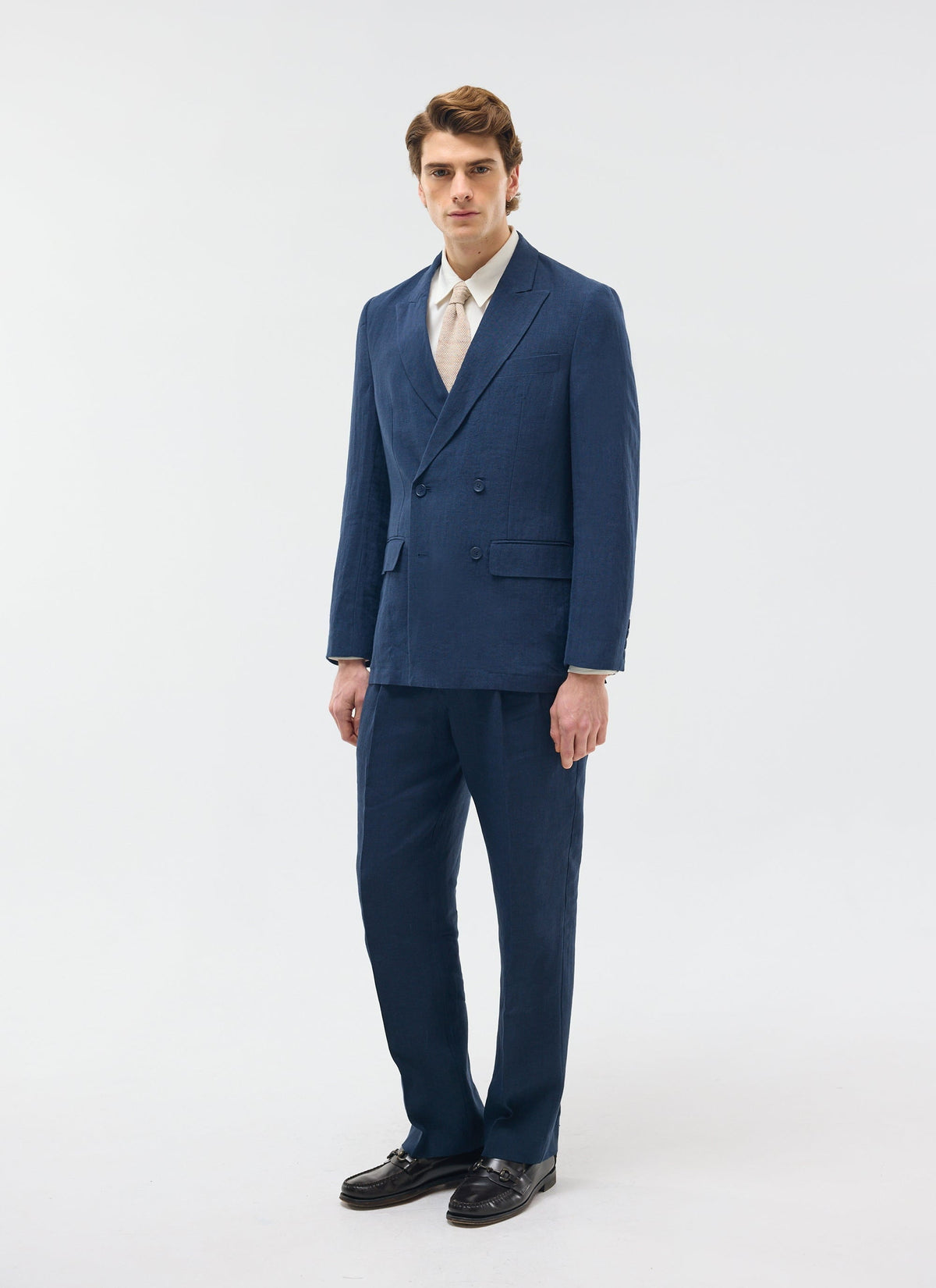 Percival Men's Linen Double Breasted Blazer - Wedding Suit Jacket - Navy Blue
