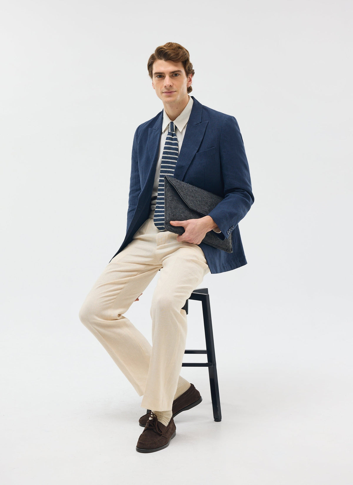 Percival Men's Linen Double Breasted Blazer - Wedding Suit Jacket - Navy Blue