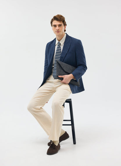 Percival Men's Linen Double Breasted Blazer - Wedding Suit Jacket - Navy Blue