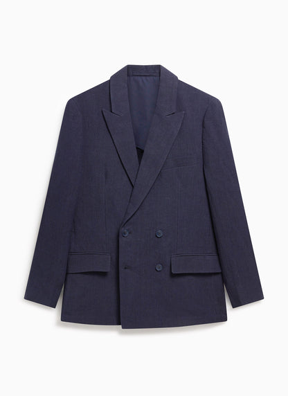 Percival Men's Linen Double Breasted Blazer - Wedding Suit Jacket - Navy Blue