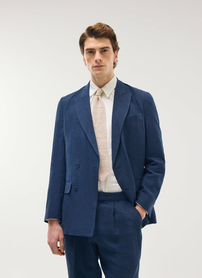 Percival Men's Linen Double Breasted Blazer - Wedding Suit Jacket - Navy Blue