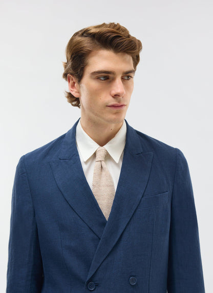 Percival Men's Linen Double Breasted Blazer - Wedding Suit Jacket - Navy Blue