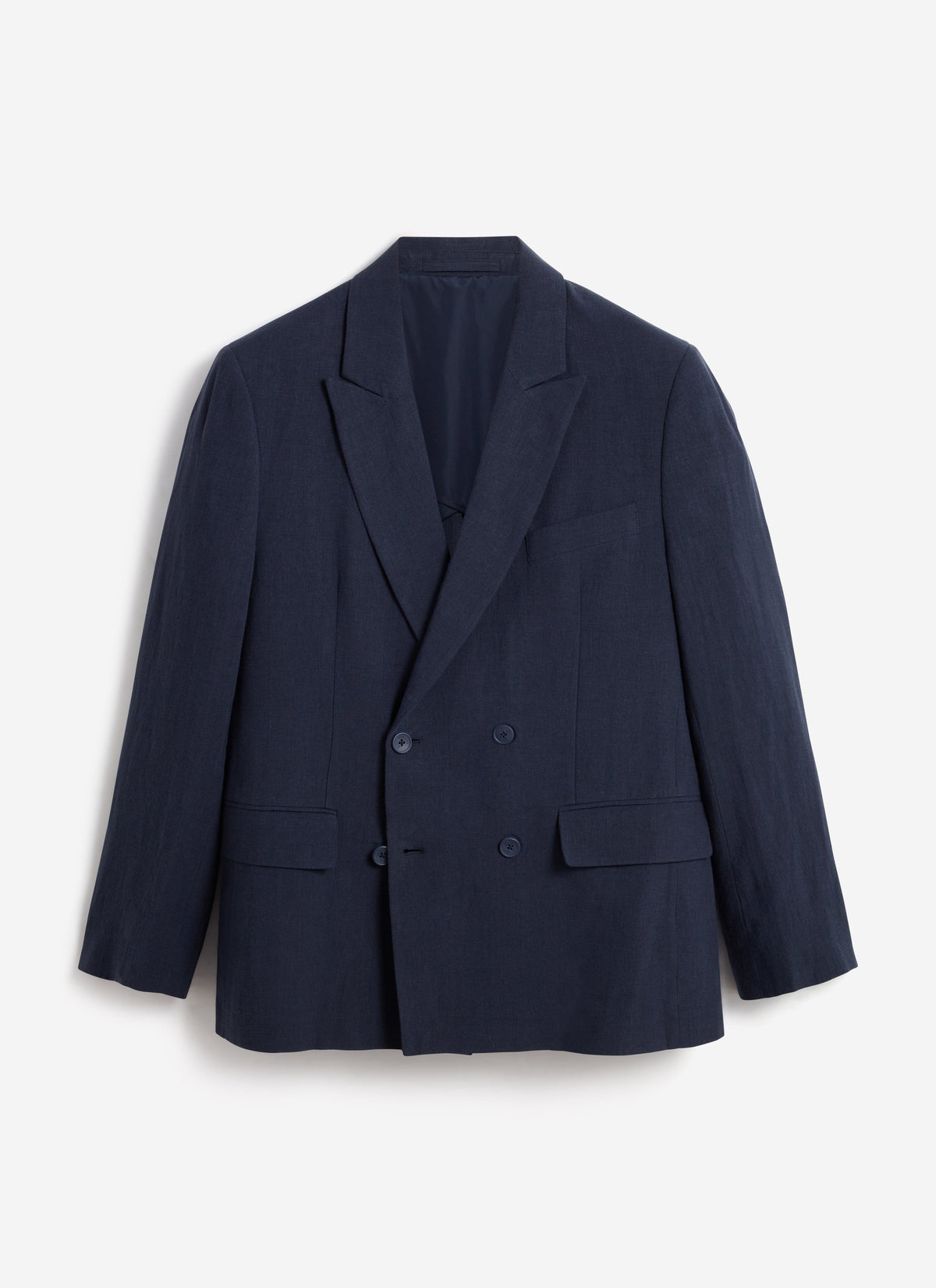 Men's Linen Double Breasted Blazer - Navy Blue