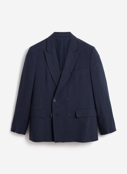 Men's Linen Double Breasted Blazer - Navy Blue