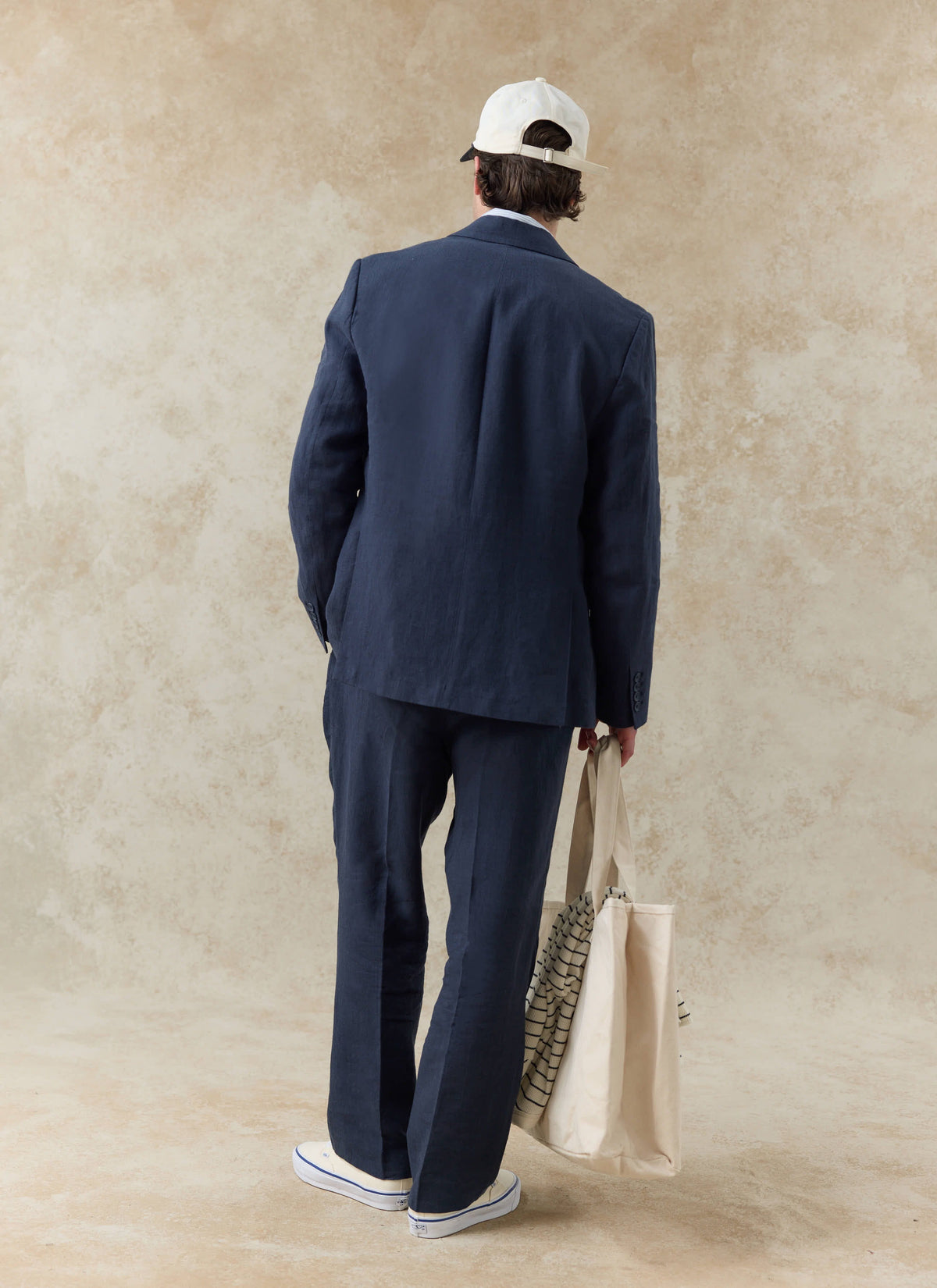 Men's Linen Double Breasted Blazer - Navy Blue