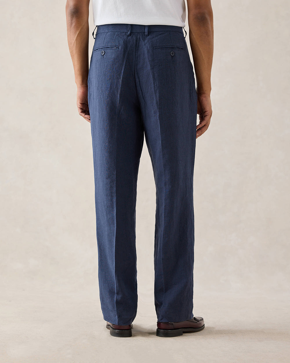 Men's Pleated Suit Trousers - Linen - Navy Blue