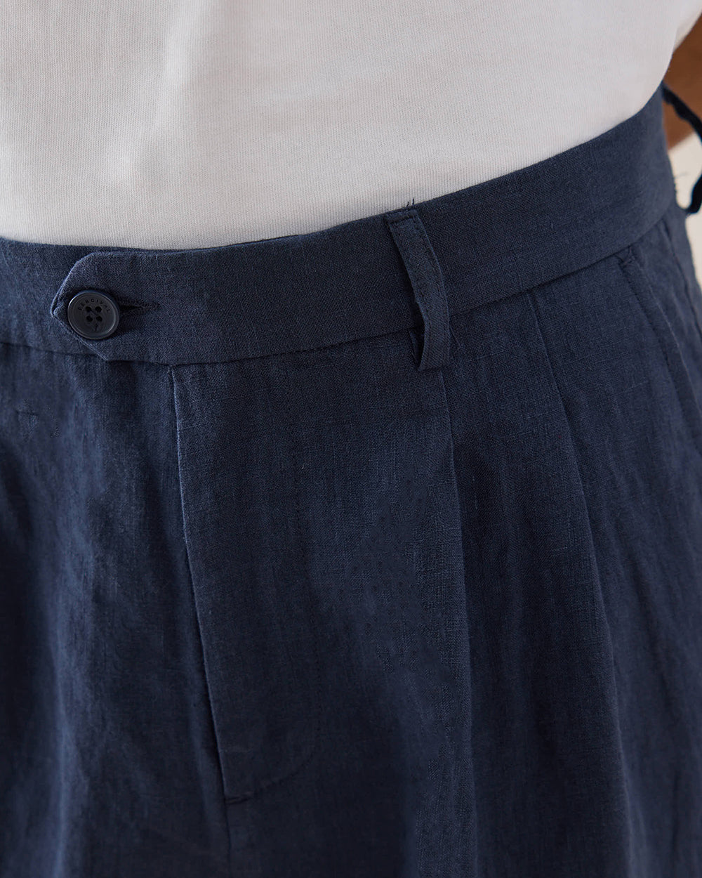 Men's Pleated Suit Trousers - Linen - Navy Blue