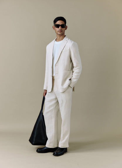 Men's Linen Blazer - Suit Jacket - Cream