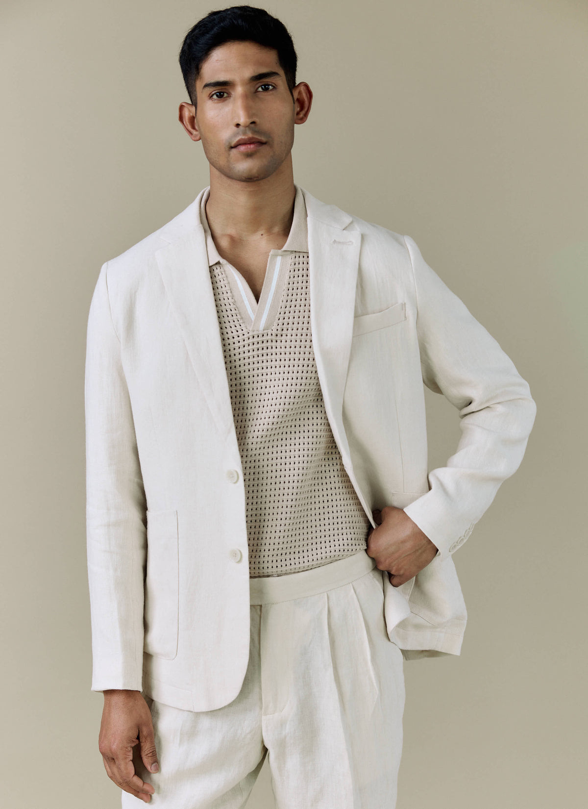 Men's Linen Blazer - Suit Jacket - Cream