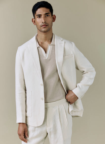 Men's Linen Blazer - Suit Jacket - Cream
