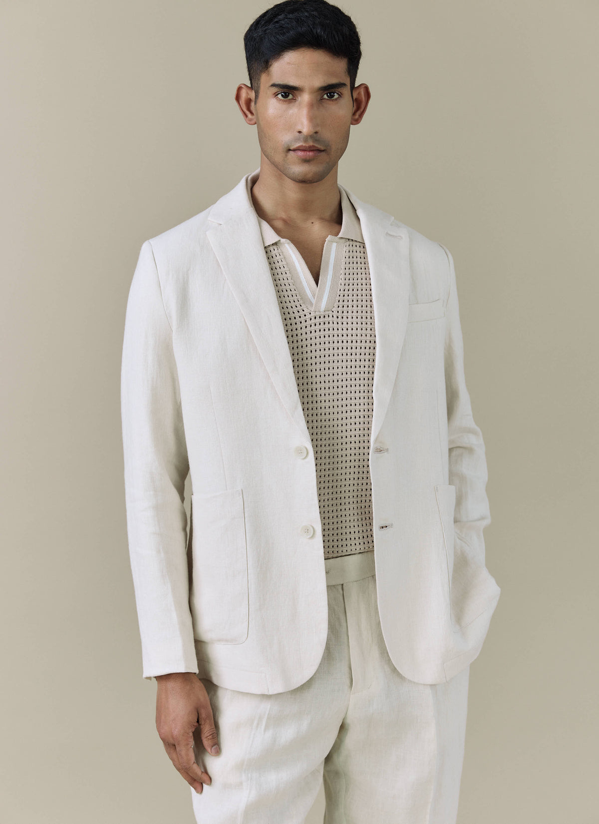 Men's Linen Blazer - Suit Jacket - Cream