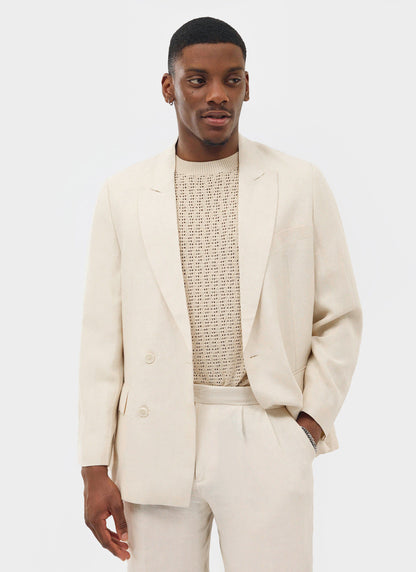 Percival Men's Linen Double Breasted Blazer - Wedding Suit Jacket - Stone