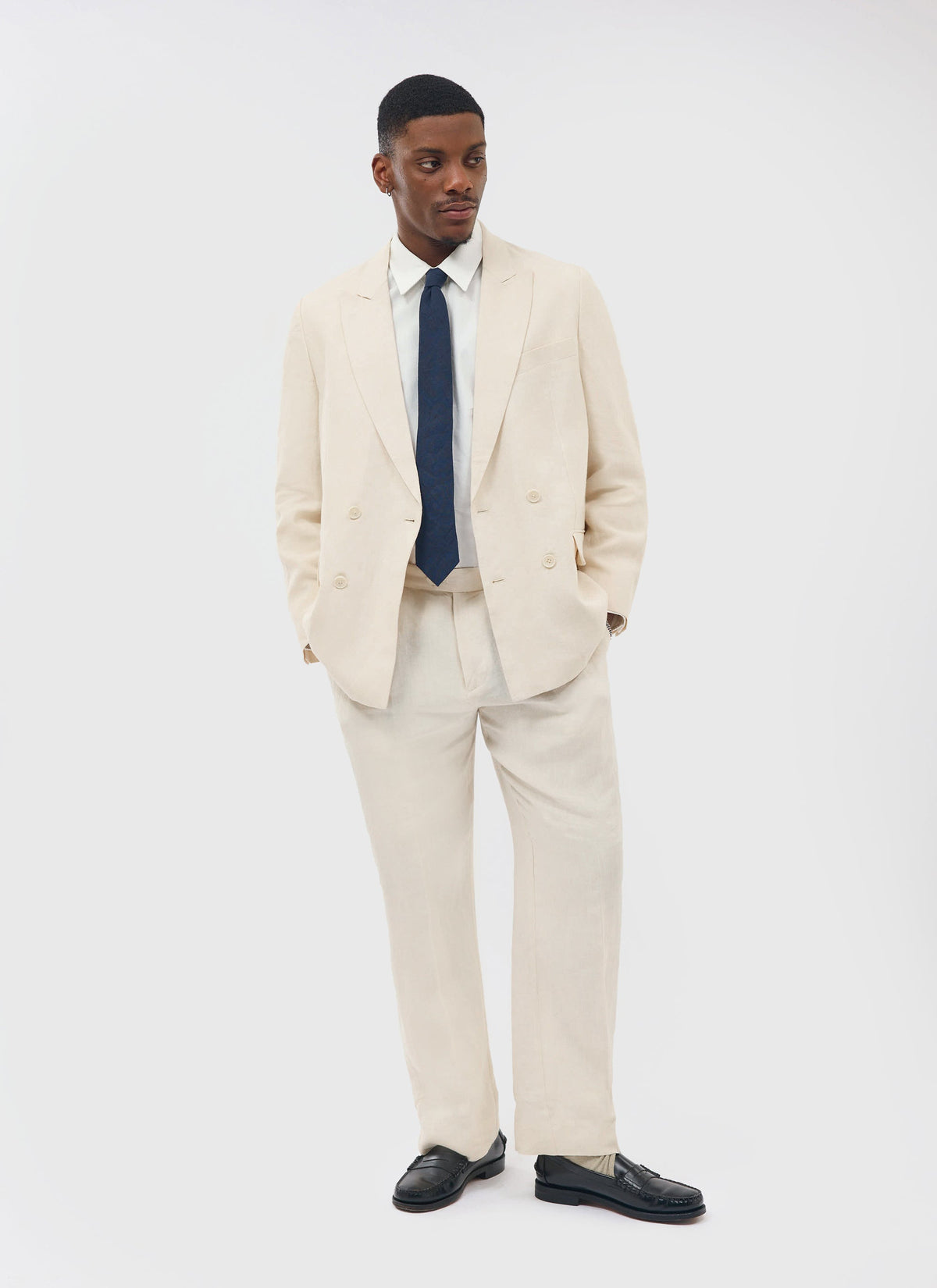 Percival Men's Linen Double Breasted Blazer - Wedding Suit Jacket - Stone