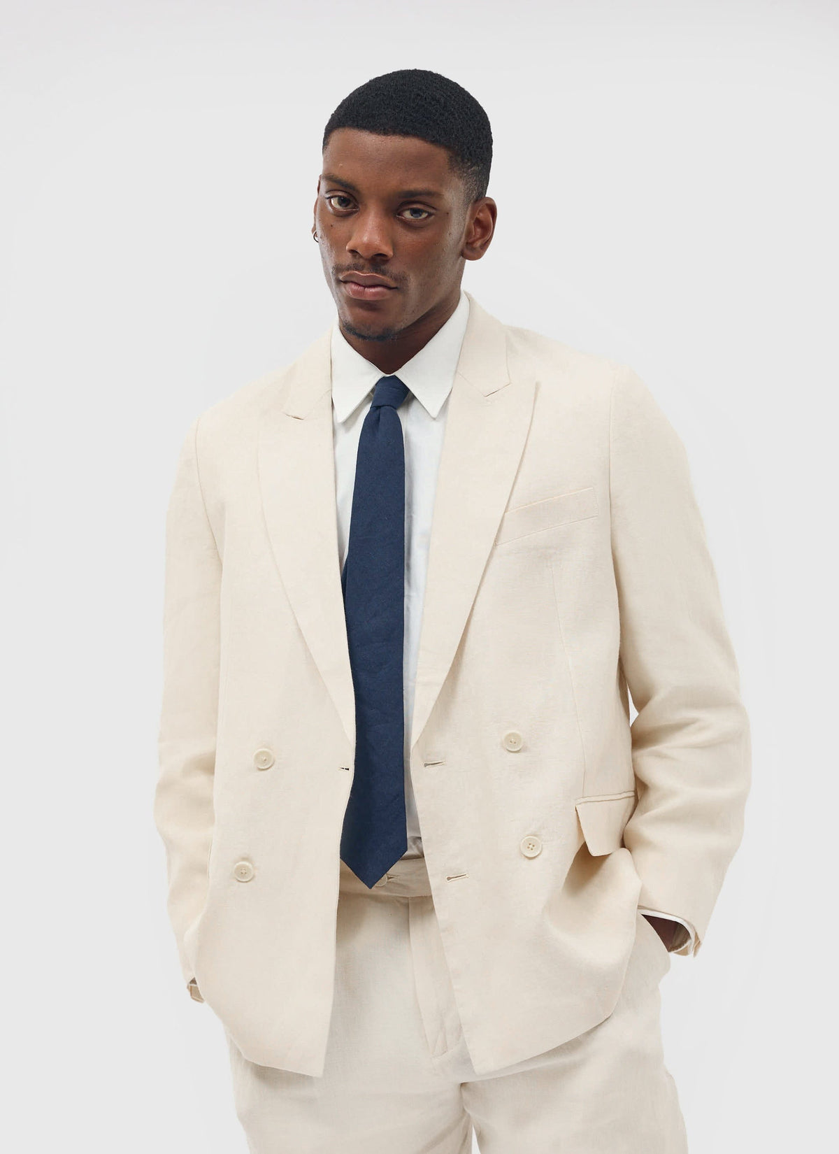 Percival Men's Linen Double Breasted Blazer - Wedding Suit Jacket - Stone