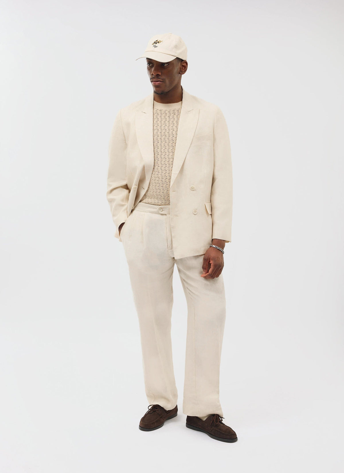 Percival Men's Linen Double Breasted Blazer - Wedding Suit Jacket - Stone