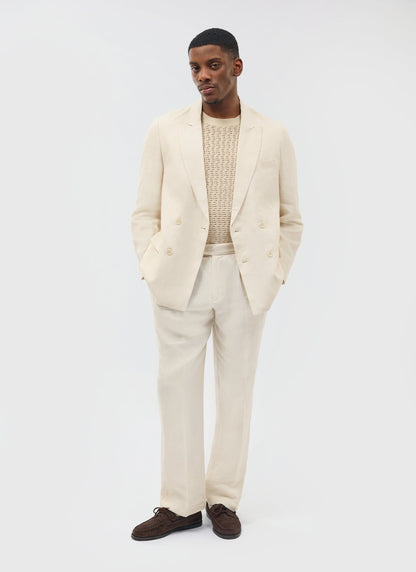 Percival Men's Linen Double Breasted Blazer - Wedding Suit Jacket - Stone