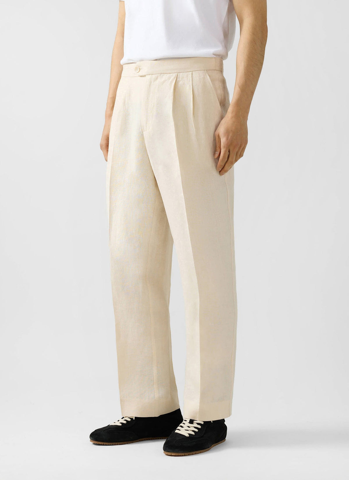 Men's Pleated Suit Trousers - Linen - Cream