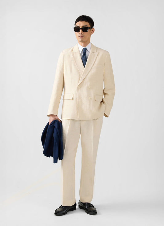 Men's Linen Double Breasted Blazer: Clifton - Cream