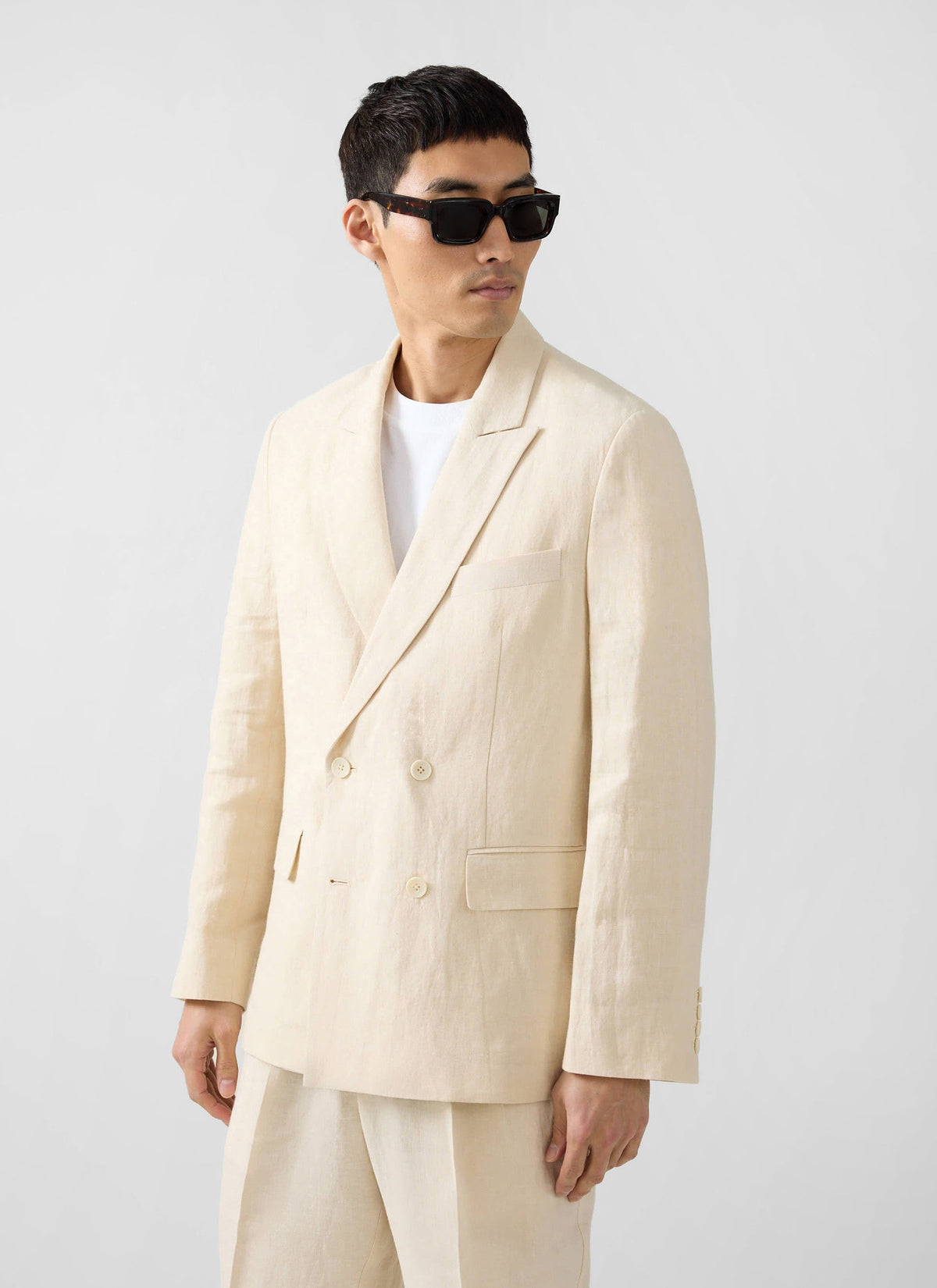 Men's Linen Double Breasted Blazer: Clifton - Cream
