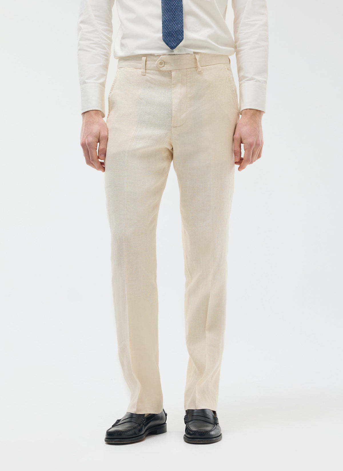 Men's Tailored Linen Trousers - Straight Leg - Cream