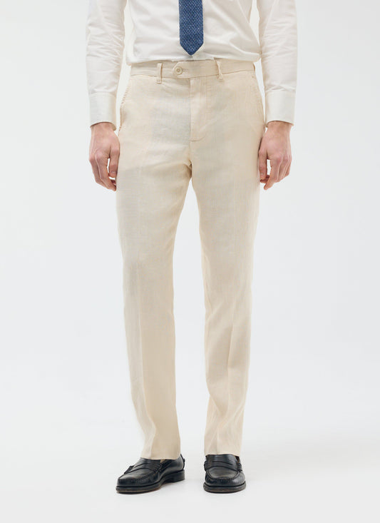 Men's Tailored Linen Trousers - Straight Leg - Cream