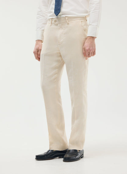 Men's Tailored Linen Trousers - Straight Leg - Cream