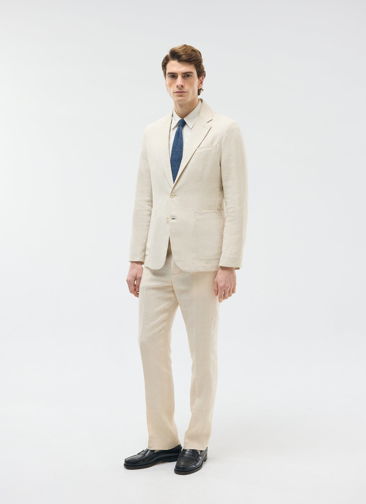 Men's Tailored Linen Trousers - Straight Leg - Cream