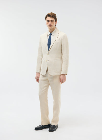 Men's Tailored Linen Trousers - Straight Leg - Cream