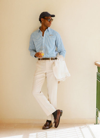 Men's Tailored Linen Trousers - Straight Leg - Cream