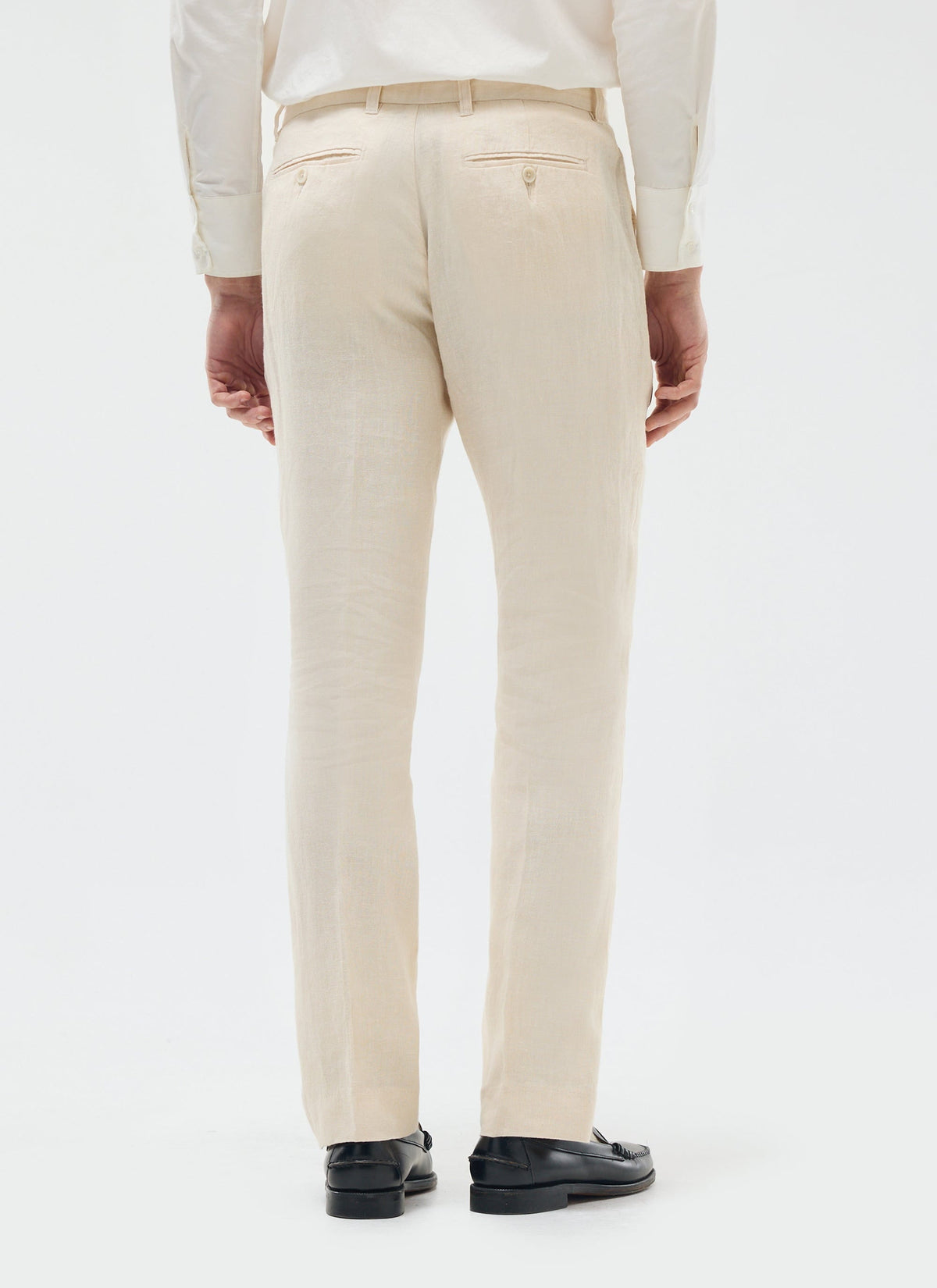 Men's Tailored Linen Trousers - Straight Leg - Cream
