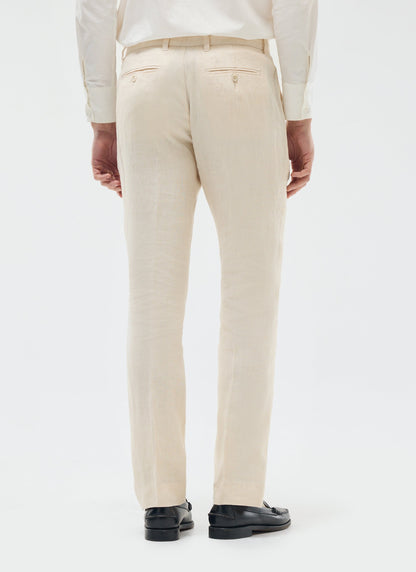 Men's Tailored Linen Trousers - Straight Leg - Cream