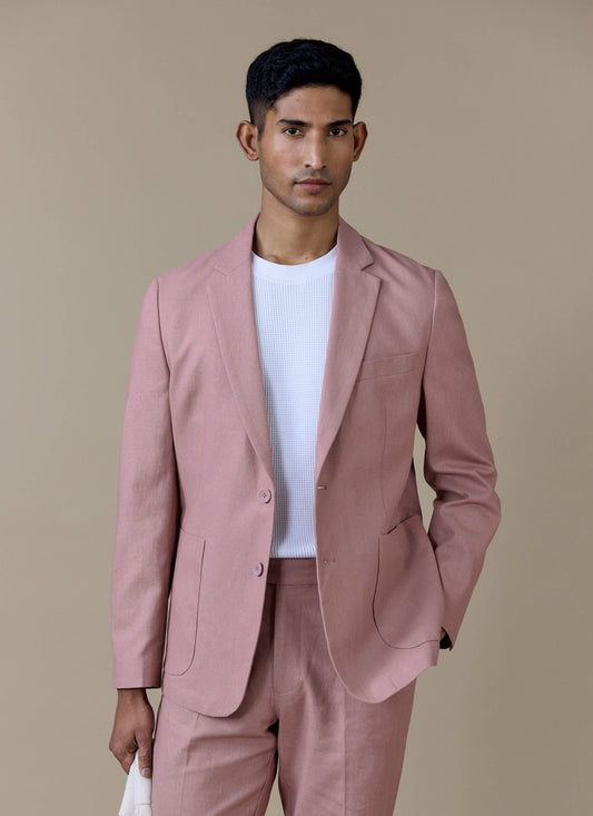 Men's Dusty Pink Tailored Blazer - Linen