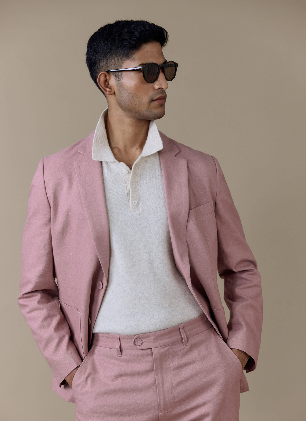 Men's Dusty Pink Tailored Blazer - Linen