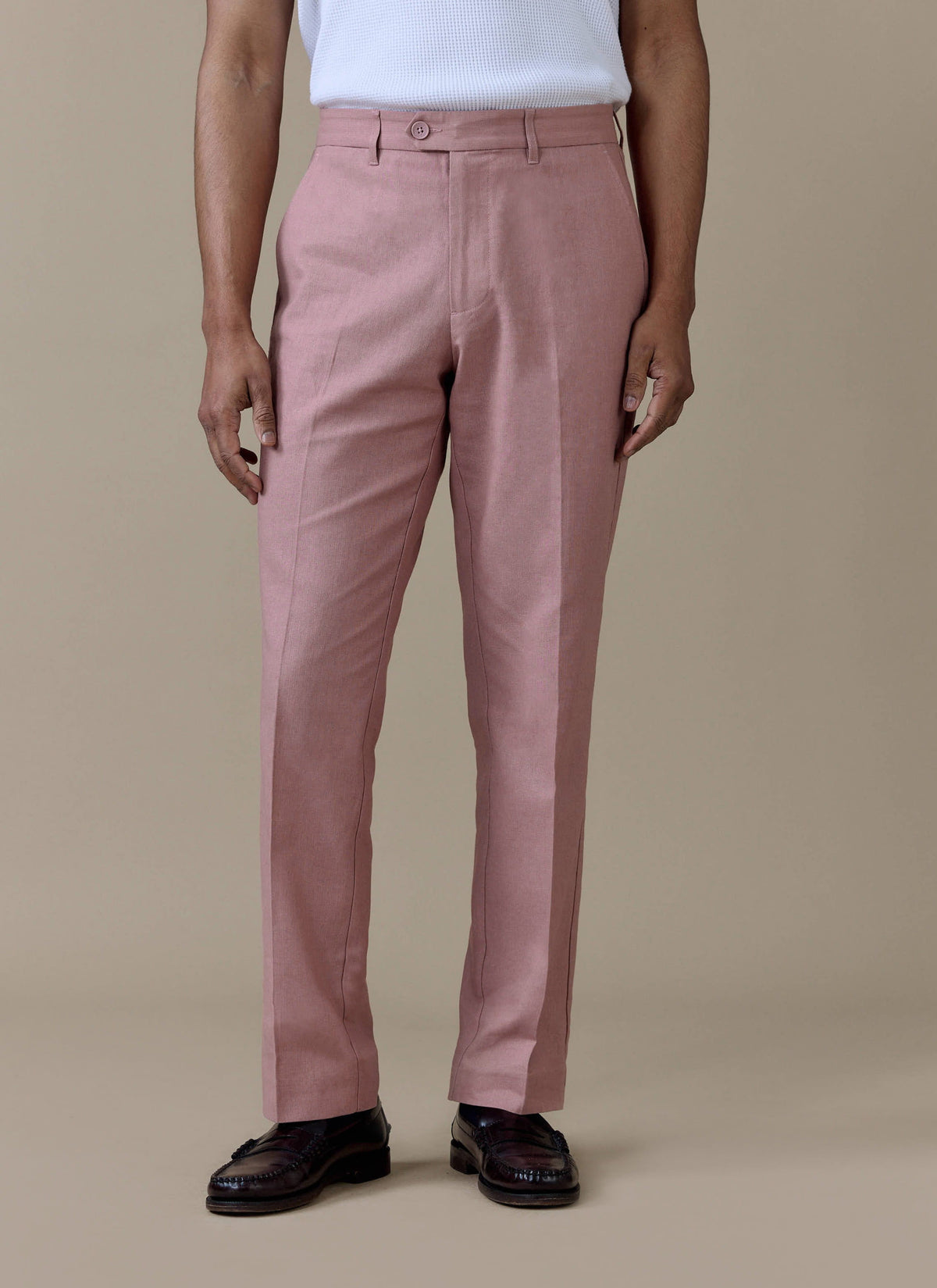 Men's Dusty Pink Tailored Trousers - Linen Blend