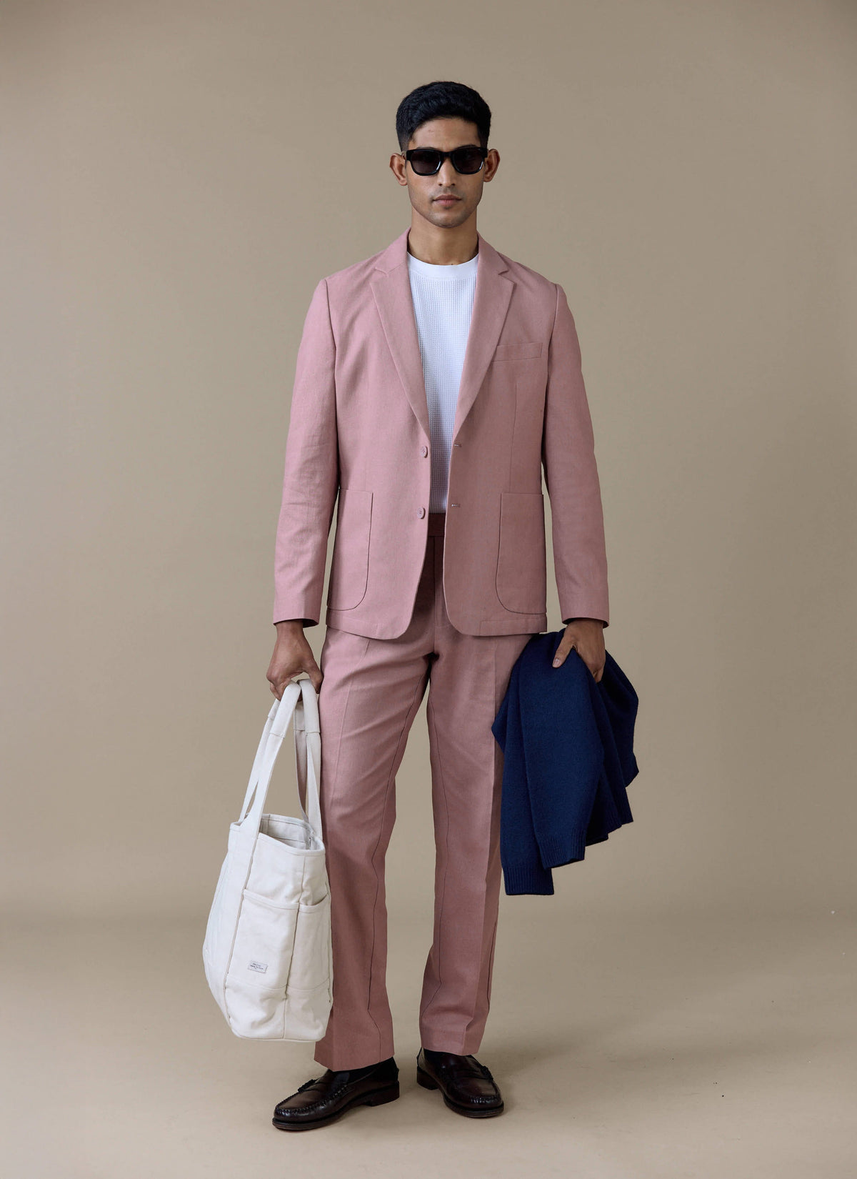 Men's Dusty Pink Tailored Trousers - Linen Blend