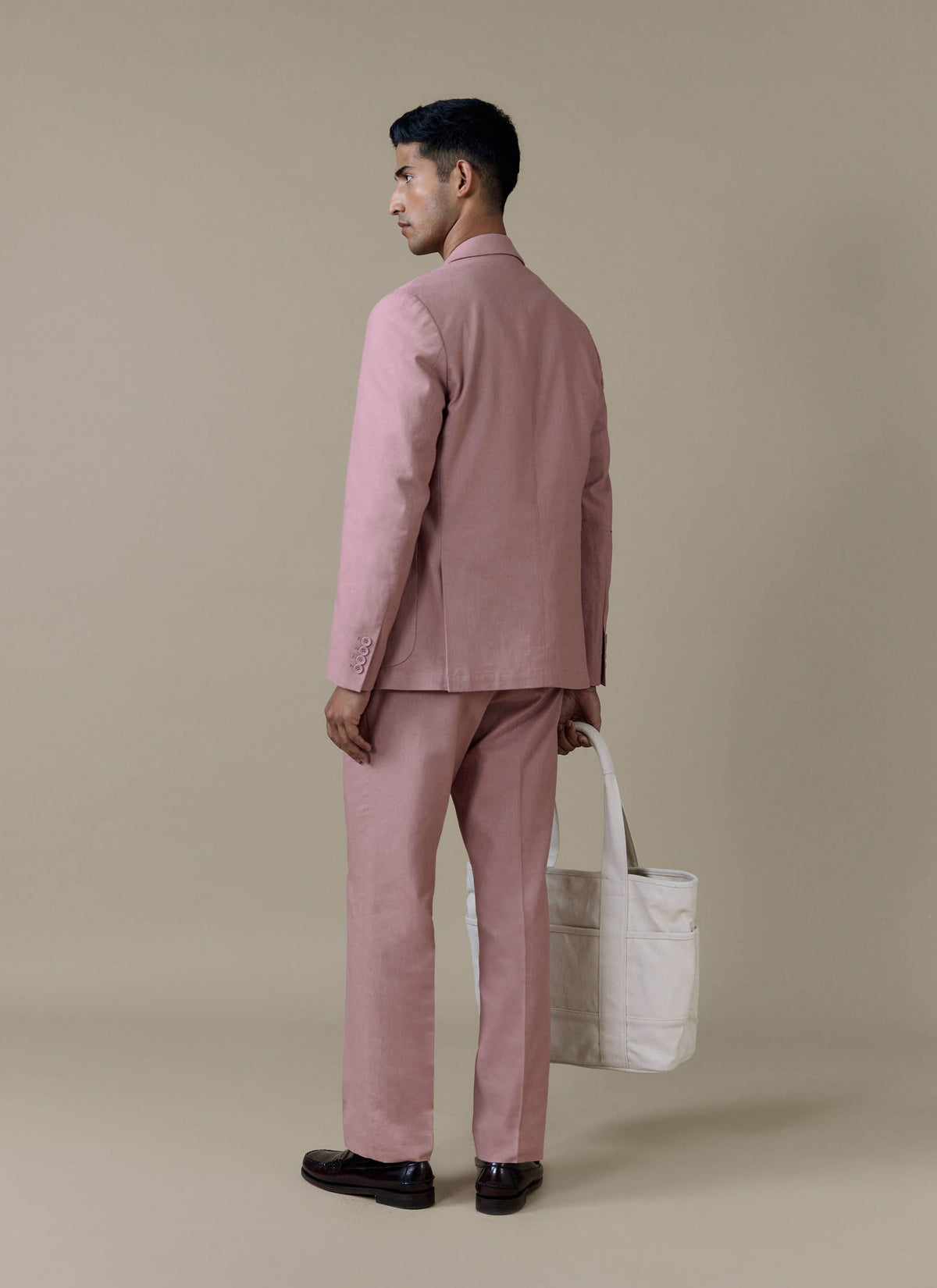 Men's Dusty Pink Tailored Trousers - Linen Blend