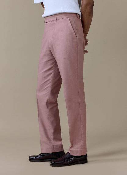 Men's Dusty Pink Tailored Trousers - Linen Blend